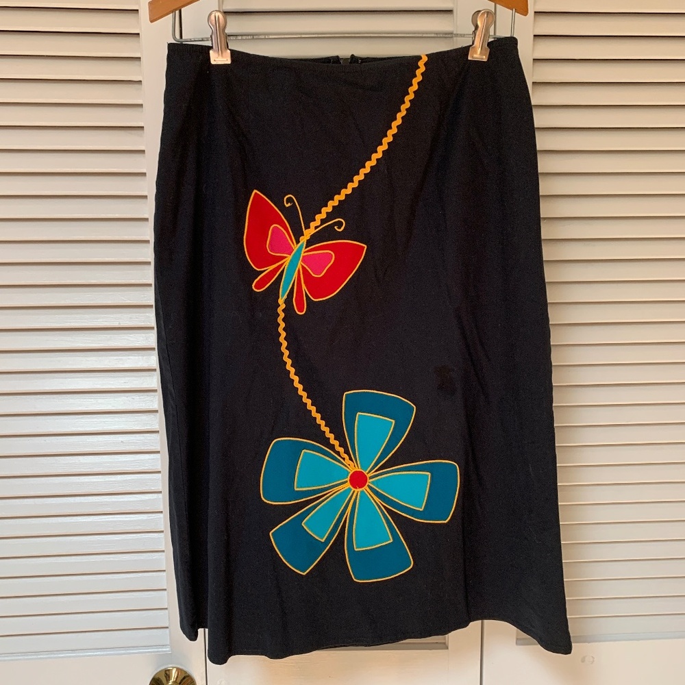 Arden B Black Cotton Skirt Butterfly Flower Size 10 Runs Small